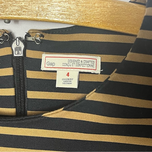 GAP | Striped Black & Tan | Full Pleated Circle Mini Dress | Sz 4 - Picture 9 of 12